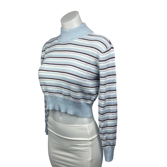 PacSun L.A. Hearts Blue Striped Long Sleeve Mock Neck Crop Sweater Top Size S - Picture 2 of 5